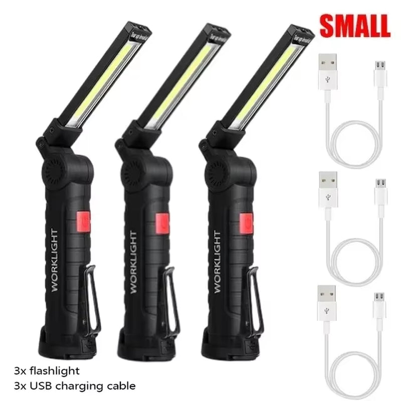 1/2/3/5Pcs Magnetic COB LED Flashlight Portable USB Rechargeable Work Light Hanging Lamp with Built-In Battery Camping Torch