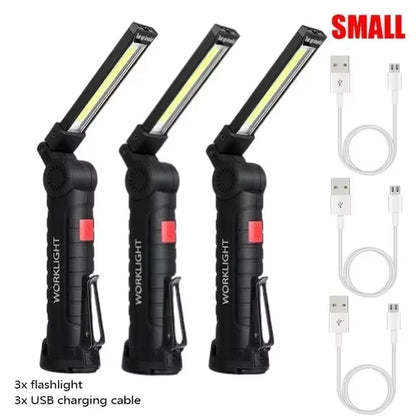 1/2/3/5Pcs Magnetic COB LED Flashlight Portable USB Rechargeable Work Light Hanging Lamp with Built-In Battery Camping Torch