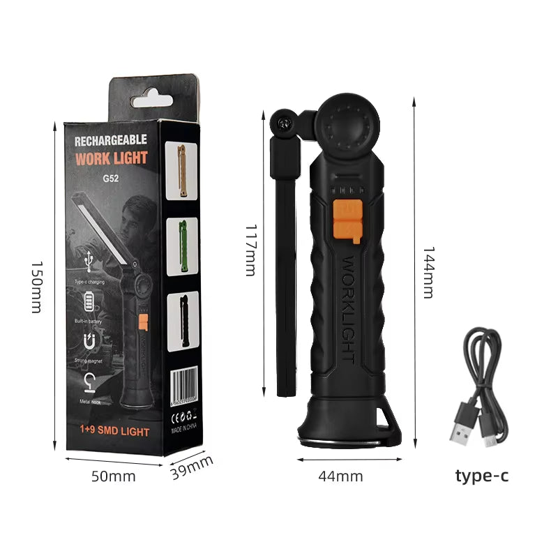 1/2/3/5Pcs Magnetic COB LED Flashlight Portable USB Rechargeable Work Light Hanging Lamp with Built-In Battery Camping Torch