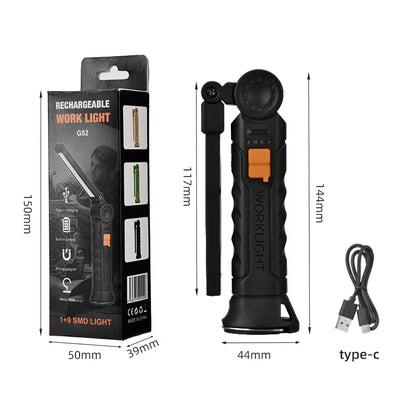1/2/3/5Pcs Magnetic COB LED Flashlight Portable USB Rechargeable Work Light Hanging Lamp with Built-In Battery Camping Torch