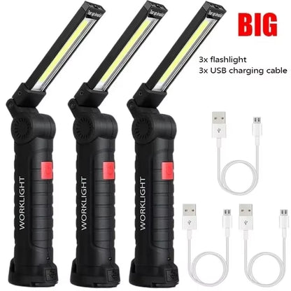 1/2/3/5Pcs Magnetic COB LED Flashlight Portable USB Rechargeable Work Light Hanging Lamp with Built-In Battery Camping Torch