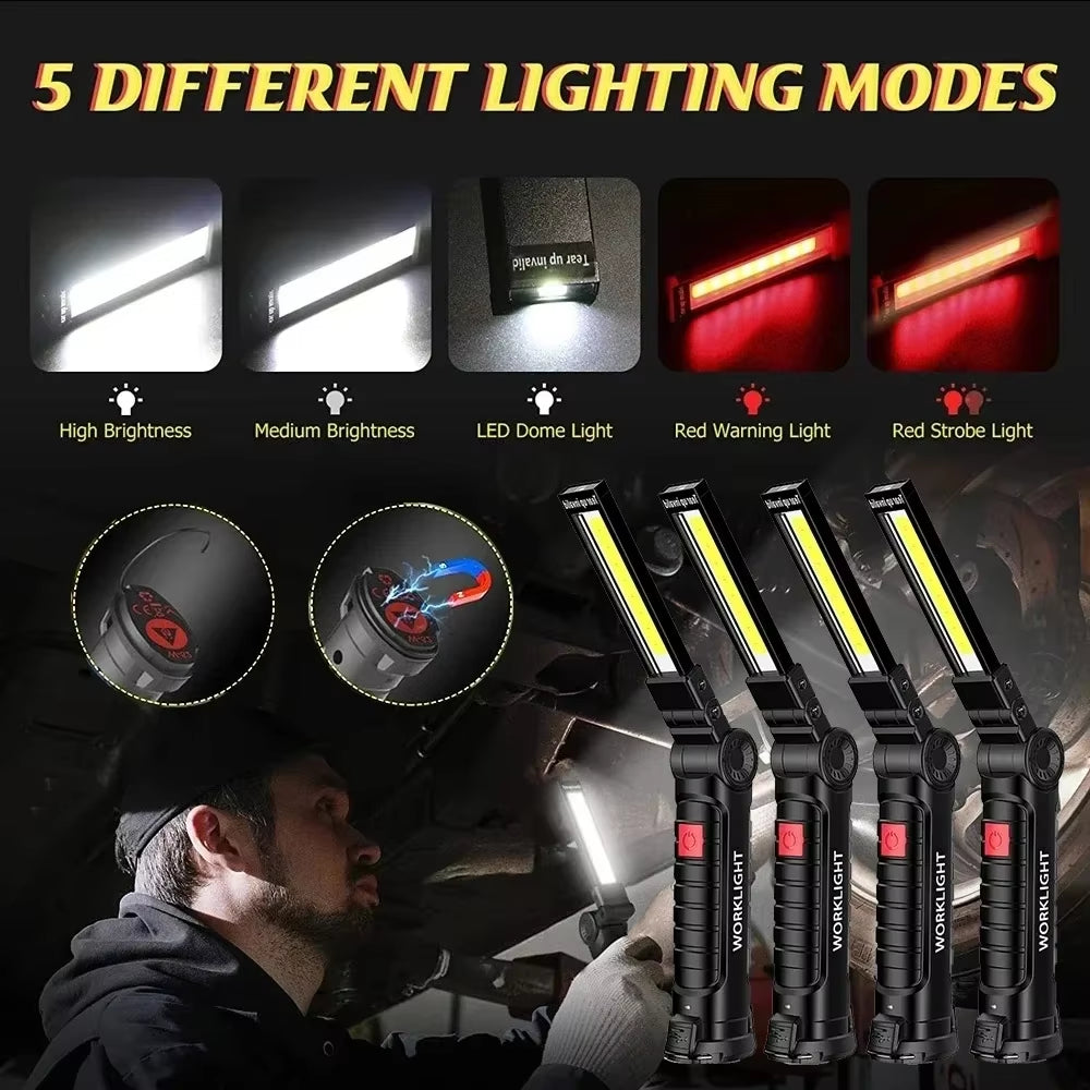 1/2/3/5Pcs Magnetic COB LED Flashlight Portable USB Rechargeable Work Light Hanging Lamp with Built-In Battery Camping Torch