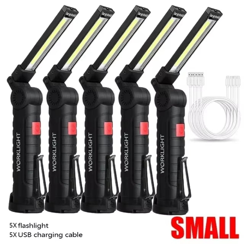 1/2/3/5Pcs Magnetic COB LED Flashlight Portable USB Rechargeable Work Light Hanging Lamp with Built-In Battery Camping Torch