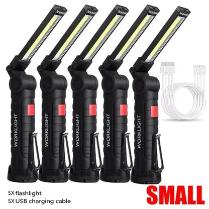 1/2/3/5Pcs Magnetic COB LED Flashlight Portable USB Rechargeable Work Light Hanging Lamp with Built-In Battery Camping Torch