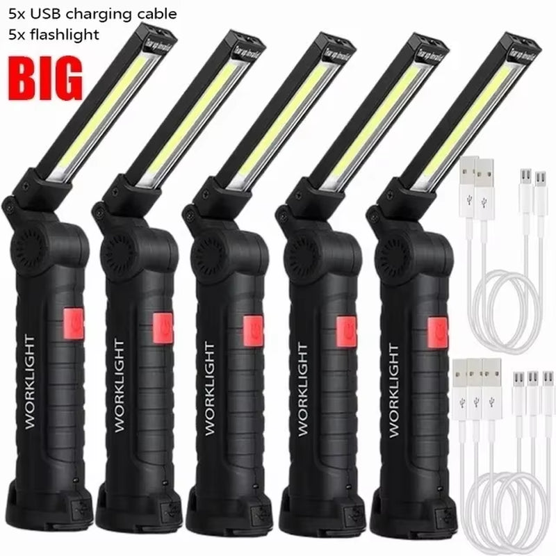 1/2/3/5Pcs Magnetic COB LED Flashlight Portable USB Rechargeable Work Light Hanging Lamp with Built-In Battery Camping Torch